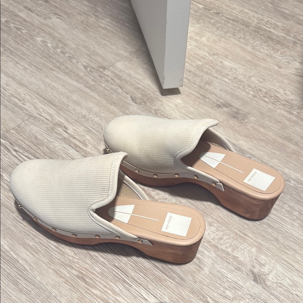Dolce Vita Cream and Brown Mules with Minimalist Design